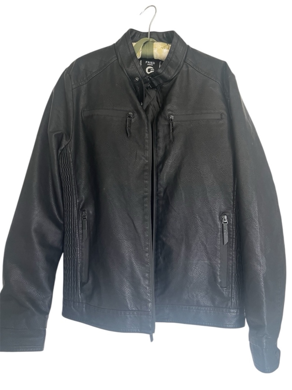 Fried Denim Black Men's Faux Leather Jacket size medium